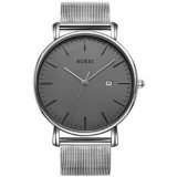 BUREI Uomo Orologio da Polso al Quarzo Classico con Cassa Ultra Sottile Design Minimalista Quadrante Analogico Data Finestra (argento grigio argento, Acciaio inossidabile)