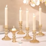 DARJEN Gold Glass Candlestick Holders Set of 6, 4″ H & 5″ H Taper Candle Holders for Candlesticks & Pillar Candles, Diamond Candle Holders for Wedding Party Table Centerpiece, Home Decor
