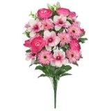 Briful Memorial Day Flowers for Cemetery, 36 Stems Realistic Mixed Rose Mums Magnolias Artificial Flowers Bouquet Bush,Cemetery Flowers for Grave, 25.9 in. Sympathy Silk Cemetery Flowers