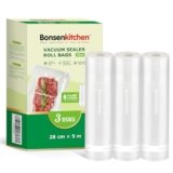 Bonsenkitchen Sacchetti Sottovuoto per Alimenti, 3 Rotoli 28 cm x 5 m, per Conservazione Sottovuoto Degli Alimenti e Cottura Sous Vide, Senza BPA, VB41