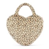 Glovelya Back to School Gifts for Girls Plush Handbag Heart-shaped Fluffy Hand Carrying Bag Yellow with Blue Leopard Print,Carrying in a Playful and Stylish Way,Compact Design 8-inch