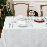 Romanstile Tovaglia 10-12 Posti Tovaglie Bianco Antimacchia 240×140 cm Rettangolare Copri Tavolo Elegante Jacquard Decorativa per Primavera Feste Giardino Esterno Poliestere Idrorepellente 8-10 Posti