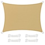 SONGMICS Tenda Vela Parasole 3 x 4 m, in Tessuto HDPE, Permeabile all’Aria e all’Acqua, per Terrazza, Giardino, Balcone, Campeggio, Concava, Corde da 2 m, Giallo Sabbia GSS34EYV1