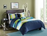 Comfort Spaces Casual Comforter Set Sporty Design, Vibrant Color, Active Lifestyle Boys Bedroom Décor, All Season Soft Microfiber Bedding Set, Decorative Pillow, Sham Navy/Blue Queen 4 Piece