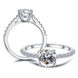 SMILEST Cushion Moissanite Rings for Women, 1.5 ct D Color VVS1 Clarity Lab Created Engagement Rings 18K White Gold Plated S925 Sterling Silver Moissanite Side Stone Engagement Rings for Women