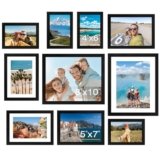 FIXSMITH 10 Pack Picture Frames Collage Wall Decor for Mounting or Tabletop Display, Gallery Wall Frame Set with Two 8×10 Black Frames, Four 5×7 Frames and Four 4×6 Frames, Multi-Pack Photo Frame Set