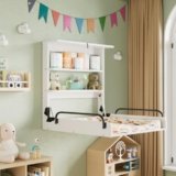 MSFE Fasciatoio Neonato Fasciatoio Pieghevole con 2 Ripiani Pratici, Fasciatoio da Muro Compatto – Salvaspazio, Fino a 15 kg, Legno Bianco