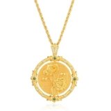 Fettero Gold Necklace for Women Birth Flower Necklace 14K Gold Plated Dainty Rotating Coin Pendant Necklace Personalized Birth Month Jewelry for Birthday Mother’s Day Gift 12 Month – August