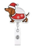 Santa Coat Dachshund Badge Reel – Cute Christmas Dog Retractable ID Holder for Nurse, Teacher, and Office Worker