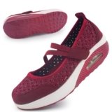 Git-up Scarpe da Passeggio da Donna con Chiusura Leggero Sneakers Infermiere in Mesh Traspirante Scarpe Cuscino d’Aria in Schiuma di Memoria, PaillettesRosso 37