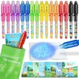 Invisible Ink Pens, 16 Pack Spy Magic Markers Pen with UV Light & Notebook Set, Secret Message Ink Pen Party Favors for Kids 4-12, Boy Birthday Gift Classroom Prizes Goody Bag Stuffers Supplies