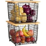 Wire Storage Basket for Kitchen Pantry: GGIU Stackable Kitchen Counter Organizers – Wire Organizing Bin for Produce Vegetable Potato and Onion Black