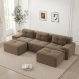 NuvlaGu Boneless Divano a forma di U 3 posti Corduroy-Cloud Divano antiscivolo Design modulare con ottomano modulare per soggiorno, divano senza montaggio