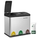 SONGMICS Cestino per Rifiuti da Cucina, 3 x 8 L Pattumiera Differenziata Piccolo Volume, Cestino Triplo in Acciaio, Pedali e Secchi Interni, Facile da Pulire, Argento e Nero LTB24L