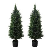 Artificial Topiary Tree 2-Set – Beautiful Realistic Faux Cedar Pines, 3 Feet Tall, UV Protection for Longer Life, Durable 6″ Wide Heavy Duty Pots for Outdoor & Indoor Decor (2, 37 Inch)