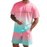 Completo Uomo Palestra – Estivi Uomo 2 Pezzi Tuta Girocollo Tee Shirt a Manica Corta e Pantaloncino con Tasche Coulisse Set Completino Morbido Comodo Taglio Sportiva Tute Uomo,L