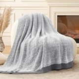 Amélie Home Knit Throw Blanket for Couch, Super Soft Cozy Fuzzy Plush Throws for Sofa, 50″ x 60″, Heather Grey