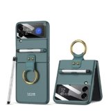 Coque Custodia Galaxy Z Flip 3 Cover,Pellicola Shell all-Inclusive Custodia Telefono con Supporto Video ad Anello|Stilo|Porta Penna, Cover Pieghevole per Samsung Galaxy Z Flip 3 5G-Verde