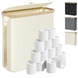 Toilet Paper Storage Basket with Lid and Handle, Foldable Toilet Paper Basket Organizer for Bathroom, Large Capacity Toilet Paper Holder with Storage for 12 Mega or 16 Regular Rolls, Beige