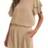 KIRUNDO Jumpsuits For Women Dressy Sleeveless One Shoulder Ribbed Knit Wide Leg Rompers With Pockets Summer Outfits(Khaki, Large)