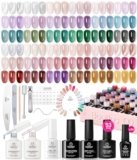 Beetles Jelly Gel Nail Polish Set, 53PCS 36 Colors Jelly Pink Milky White Red Black Blue Green Silver Cat Eye Base Glitter Glossy Matte Top Coat Crystal Ice Collection French Nails Gift for Women