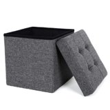 SONGMICS Pouf Cubo Poggiapiedi Sgabello Contenitore Pieghevole in Lino Imbottito, Lsf27Z, Grigio Scuro, 38 x 38 x 38 cm