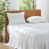 KRIMANO King Size Sheet Set, Bamboo Sheets for Bed Set 4pcs, 100% Organic Viscose Derived from Bamboo, Hotel Luxury Silky & Cooling for Hot Sleepers, Deep Pocket Up to 17″, White
