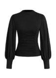 KIRUNDO Blouses for Women Dressy Casual Puff Long Sleeve Shirts Fitted Mock Neck Ruched Trendy Tops 2025 Early Fall Fashion (Black, Small)