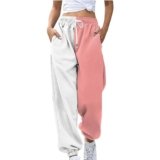 Todays Daily Deals Clearance Lightening Deals,Women Sherpa Lined Sweatpants,Sweatpants Women Fashion Women’s Loose Breathable Colorblocking Casual Pants Side Pockets Leg Womens,Pink,Xx-Large