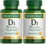 Nature’s Bounty Vitamin D3 1000 IU, Immune Support, Helps Maintain Healthy Bones, 250 Rapid Release Softgels (Pack of 2)