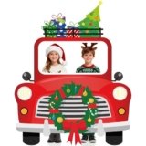 Christmas Car Photo Booth Props Backdrop Christmas Car Photo Prop Frame Banner Large Fabric Groovy Cars Prop Hippie Selfie Frame Background Birthday Supplies Parties Sign for Kids