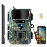 WOLFANG Fototrappola 4G con SIM, 2K 48MP HD Fotocamera Caccia con Infrarossi Rilevatore di Movimento Visione Notturna IP66 Impermeabile per la l’osservazione la Fauna
