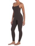 Sunzel Workout Jumpsuits for Women Adjustable Spaghetti Strap Leggings Bodysuit Square Neck Sleeveless One Piece Yoga Unitard 26″ Seal Brown X-Small