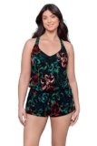 Aqua Green Women’s V-Neck Full Coverage Racerback Swim Romper with Pockets, Radiance, Small