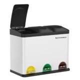 SONGMICS Cestino da Cucina, Pattumiera per Riciclaggio, Pattumiera Tripla a Pedale, in Metallo da 45 Litri, per Raccolta Differenziata, 3 x 15L, con Coperchio, Acciaio, Bianco LTB45W