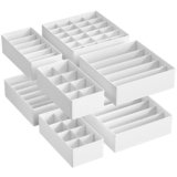 SONGMICS Set di 8 Organizer Armadio Cassettiera Divisori per Cassetti, Organizzatori per Biancheria Intima per Reggiseni Mutande Calzini Cravatte, Portaoggetti in Tessuto per Armadio, Grigio RUS008W01