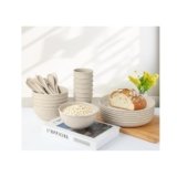 36-Piece Reusable Wheat Straw Dinnerware Sets for 6, Farielyn-X Unbreakable Reusable Set Kitchen Cups, Plates, Bowls Sets & Cultery Dishwasher Microwave Safe – Patio, Outdoors, RV, Camping Dishes
