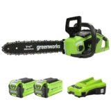 Greenworks 40V 35cm Motosega a Batteria con 2 Batterie da 2Ah e Caricabatterie, Motore Brushless, Velocità Catena 12m/s, 3,5kg, Auto-Lubrificante