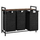VASAGLE Cesto Portabiancheria, Porta Biancheria, 3 Sacchi in Tessuto Rimovibili, Piano d扐ppoggio, Metallo, 3 x 40 L, 92,5 x 33 x 72 cm, Nero Inchiostro e Marrone Vintage BLH301B01