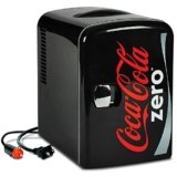 Coca-Cola Zero Portable 6 Can Thermoelectric Mini Fridge Cooler/Warmer, 4 L/4.2 Quarts Capacity, 12V DC/110V AC Plugs Included Great for Home, Dorm, Car, Skincare, Cosmetics, Medication, ETL Listed
