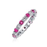 Anello Eternity Impilabile Alternato Cubic Zirconia Rosa Scuro Bianco Per Donne Rubino Simulato Argento Sterling .925 Mese Di Nascita Luglio