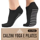 3 Paia di Calze Antiscivolo con Grip per Yoga, Pilates, Fitness, Danza e Barre – Traspiranti, Sicure, Prevenzione Caduta EU 37-42