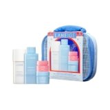 LANEIGE Hydration to Go Gift Set with Cleanser, Toner, Moisturizer & Lip Mask in Blue Mesh Travel Bag for Hydrated Skin & Soft Lips on the Go