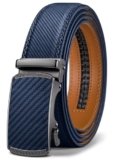 Cintura Uomo,BULLIANT Cintura Pelle Uomo Cricchetto Automatica Fibbia 35mm,Trim Regolabile per Adattars(Blu Antico-110cm/30-36vita regolabile)