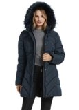 BINACL Women’s Snow Winter Hooded Coat with Fur Hood, Beloved Long Sleeve Down Alternative Cotton Hunting Expedition Thickened Workout Traniing 100% Polyester Single Button Military Jacket(Navy,S)