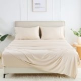 GOKOTTA King Size Sheets Set 4 Piece, 100% FSC® Certified Rayon Derived from Bamboo,Luxury Breathable and Silky Soft Sheets, Deep Pocket 16″ Fitted Sheet with Elastic Corner Straps, Beige