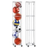 Rolitwils Roliwils Basketball Holder Ball Rack, 2-in-1 wall mount or mobile with wheels | multi-sport ball storage for garage/indoor/outdoor | quick access | 13″x13″x57″