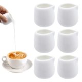 CONNECTION Mini Bricco Latte 6 Pezzi Mini Brocca per Latte in Ceramica 50 ml Piccole Brocche per Latte Porcellana Mini Lattiera senza manico Bricco Latte Professionale per Caffè,Succo (Bianco)