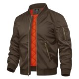 TACVASEN Giacca da uomo per le mezze stagioni, giacca bomber, giacca college, giacca da aviatore, basic, per il tempo libero, con tasche con cerniera, caffè, S
