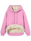 Trendy Queen Hoodies for Women Fleece Sherpa Lined Winter Clothing Warm Long Sleeve Comfy Oversized Hooded Sweatshirt Cute Comfort Pullover 2025 Fashion Y2k Teen Fall Clothes Preppy Outfits Pink